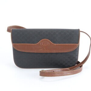 Gucci Old Micro GG Leather Shoulder Bag Black Brown Women's